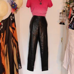 Black Vegan Leather Pants, Front Only,Stretchy back